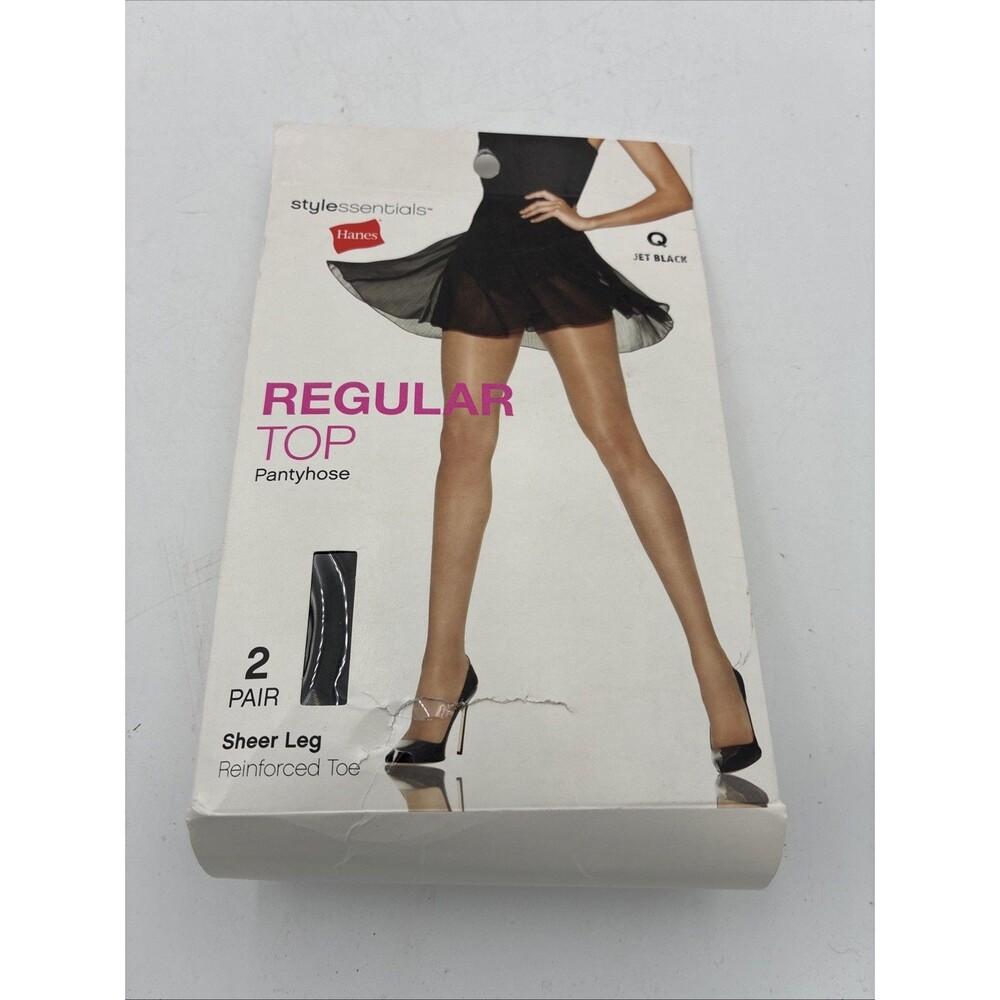 Hanes Pantyhose Regular Top Size Q Jet BLACK